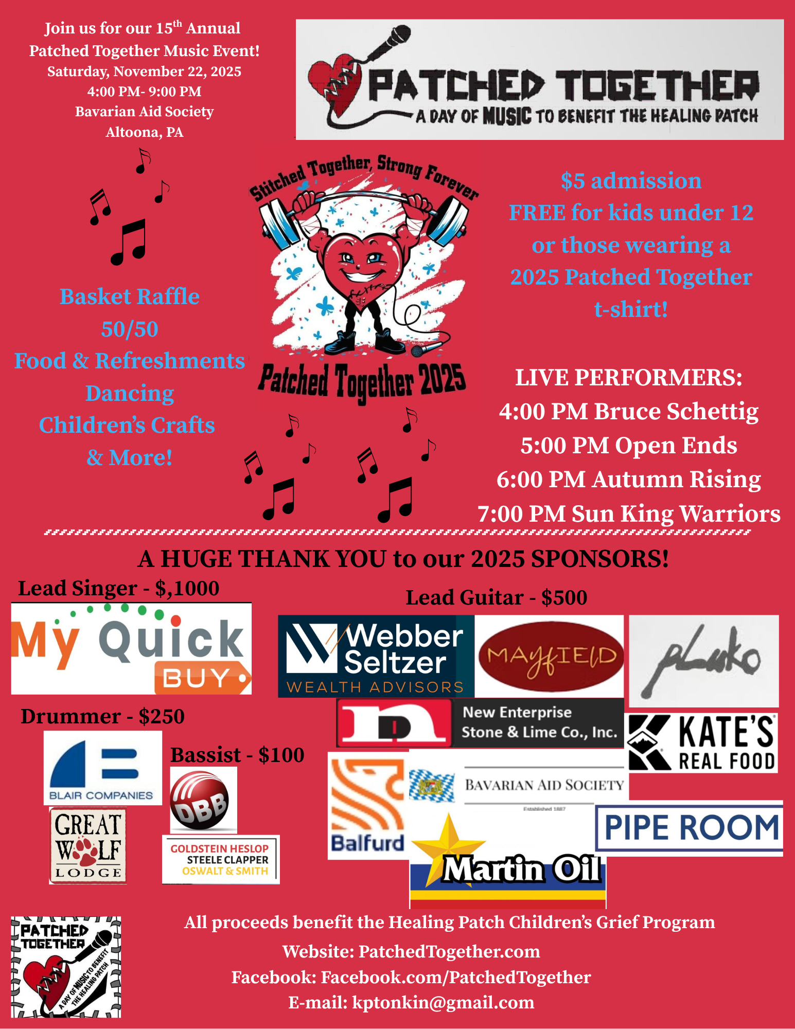 PatchedTogether2025withsponsors (2) Patched Togethe 2025 concert flyer featuring sponsors and event details for November 22, 2025.